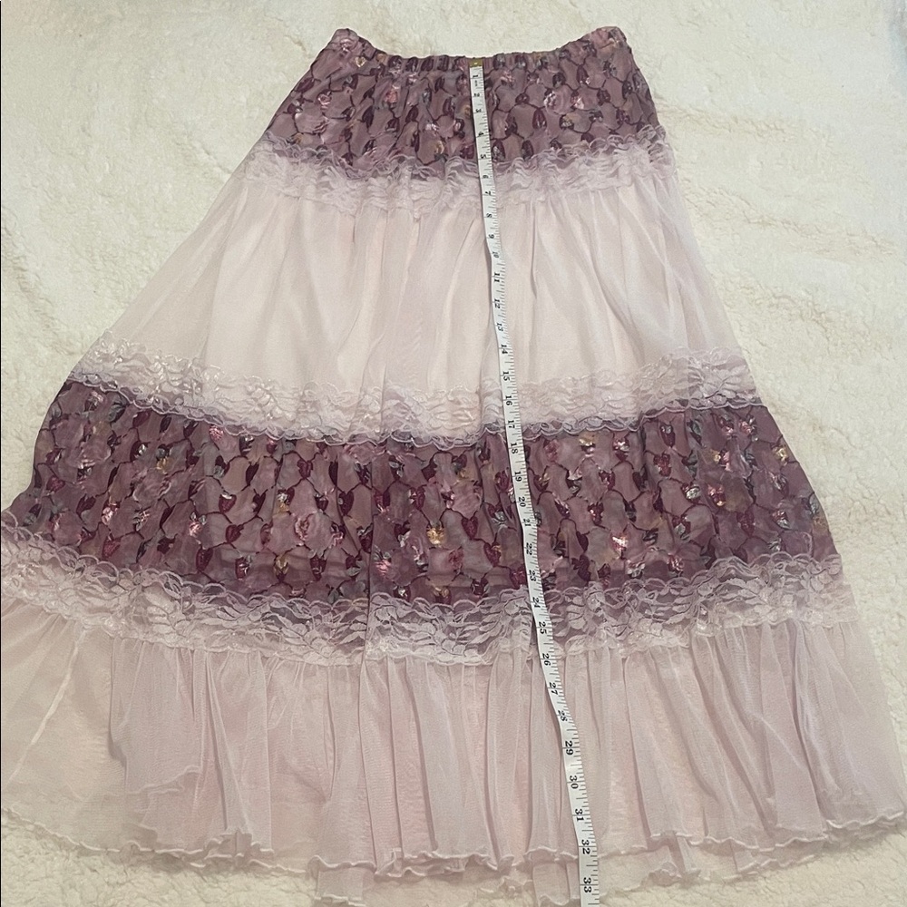 Purple Tulle Maxi Skirt Tiered Lace Trim Fairy Festival Photoshoot Skirt - Picture 10 of 11